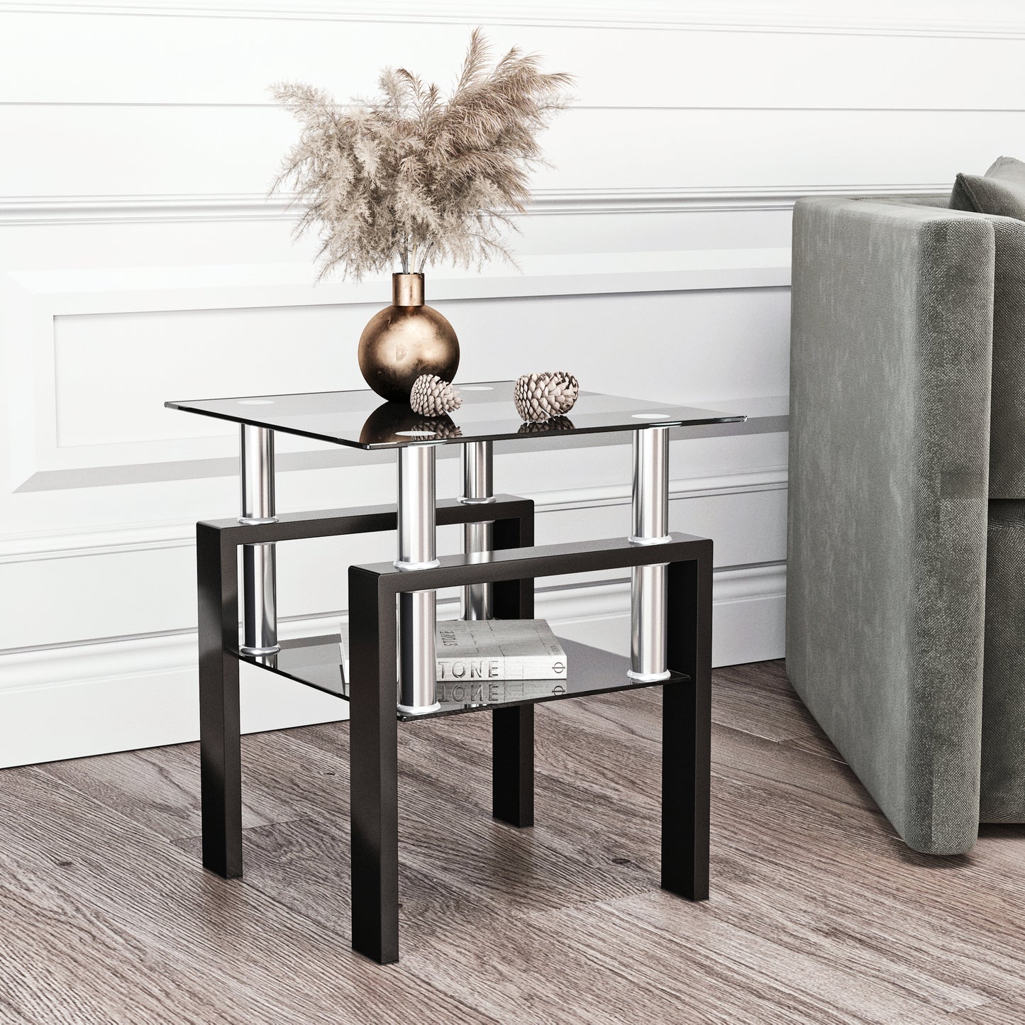 Vimora™ - Modern Black Tempered Glass Square Coffee Table