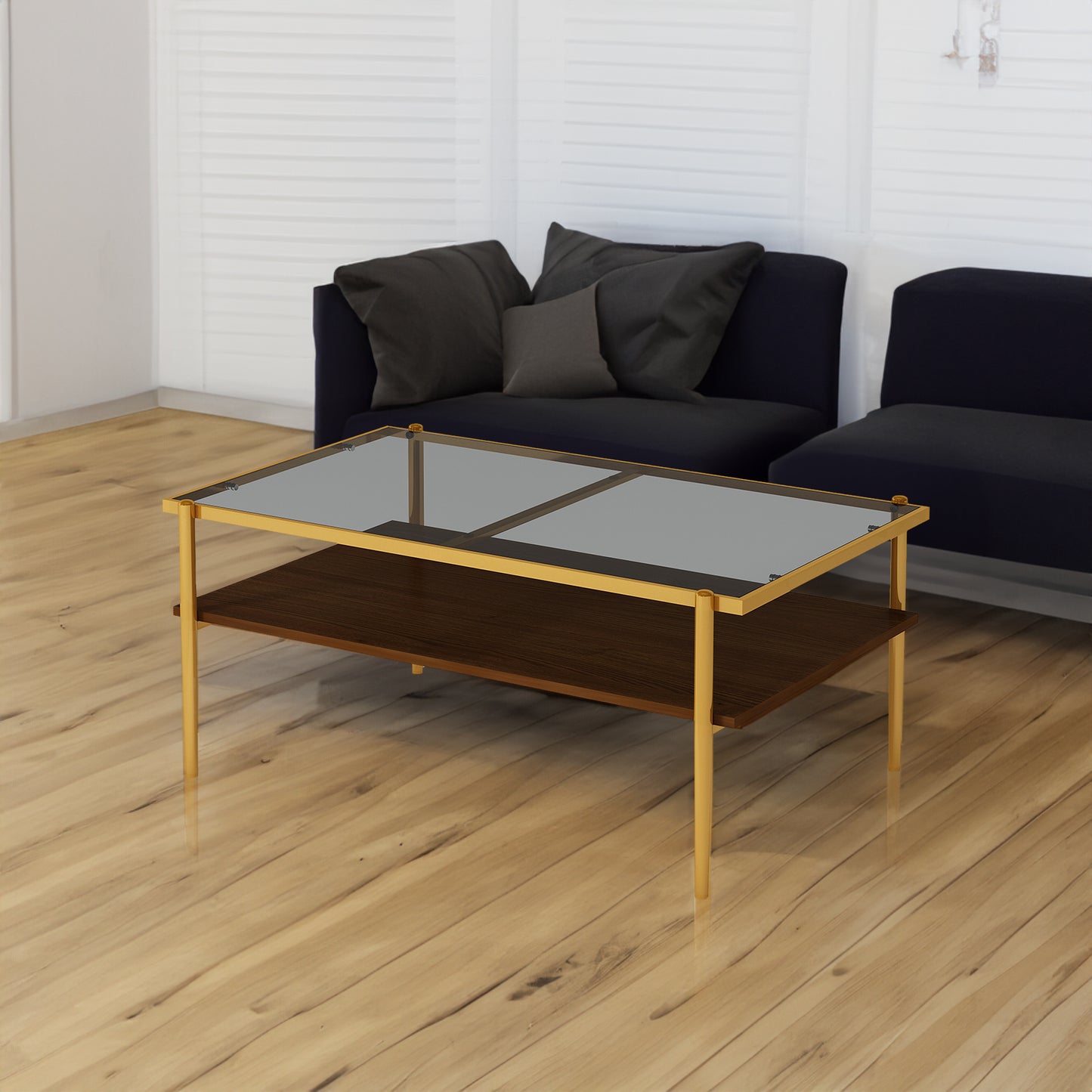 Lena™️ - Rectangle Coffee Table with Gray Glass Top and Golden Legs for Modern Living Rooms