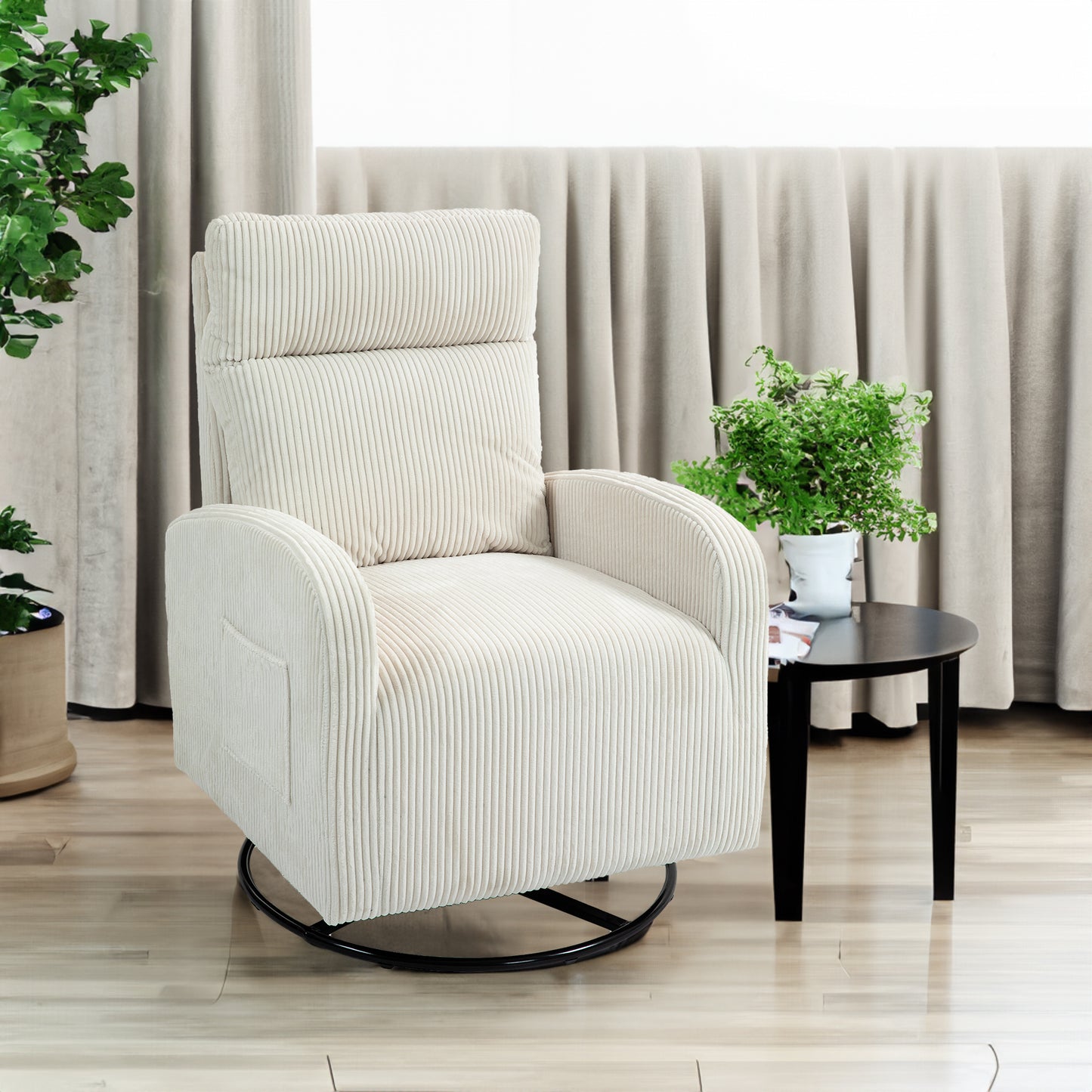 Vimora™ - Beige Upholstered Swivel Glider Rocking Chair