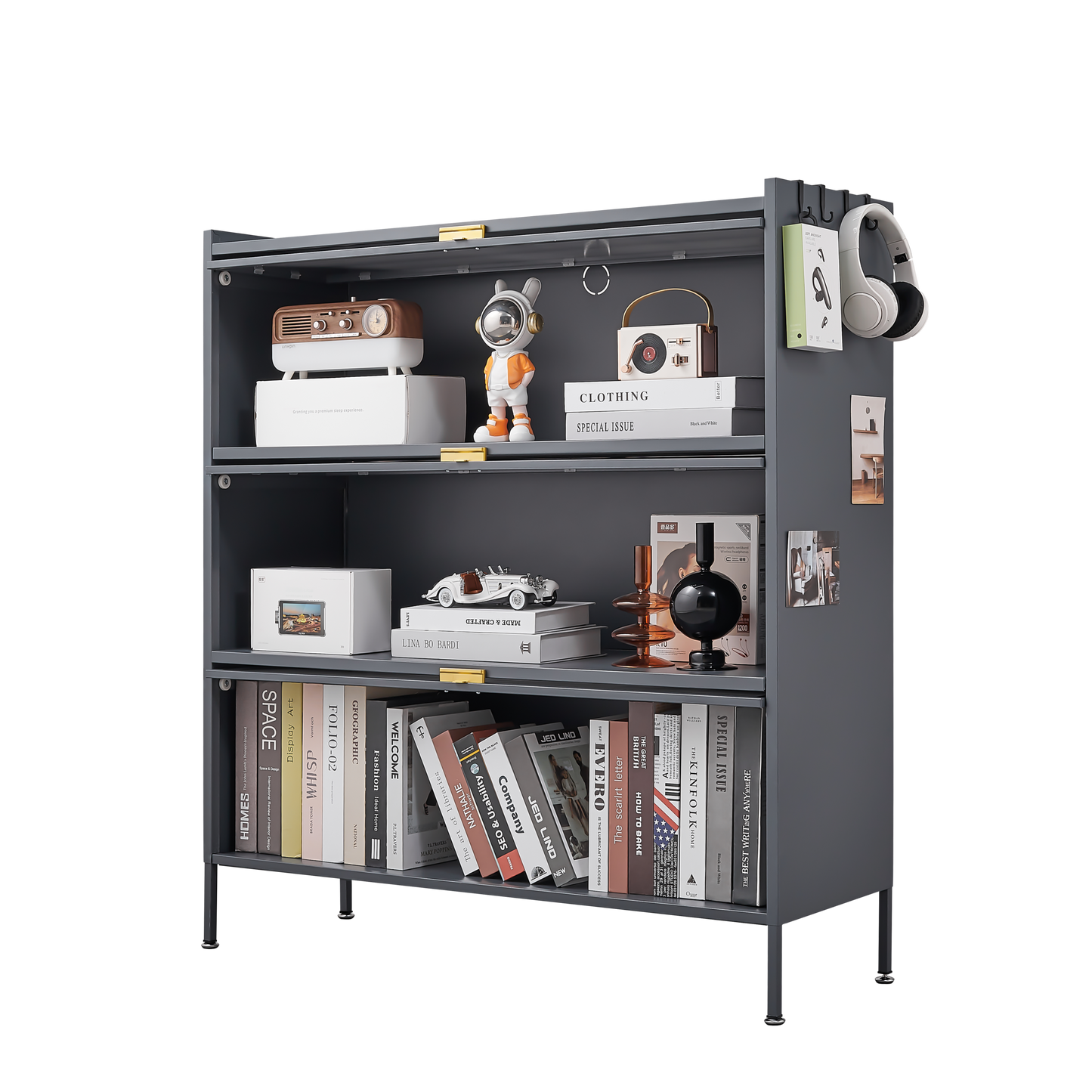 Vimora™ - 3 Tier Metal Pantry Storage Cabinet with Microwave Rack & Adjustable Hooks