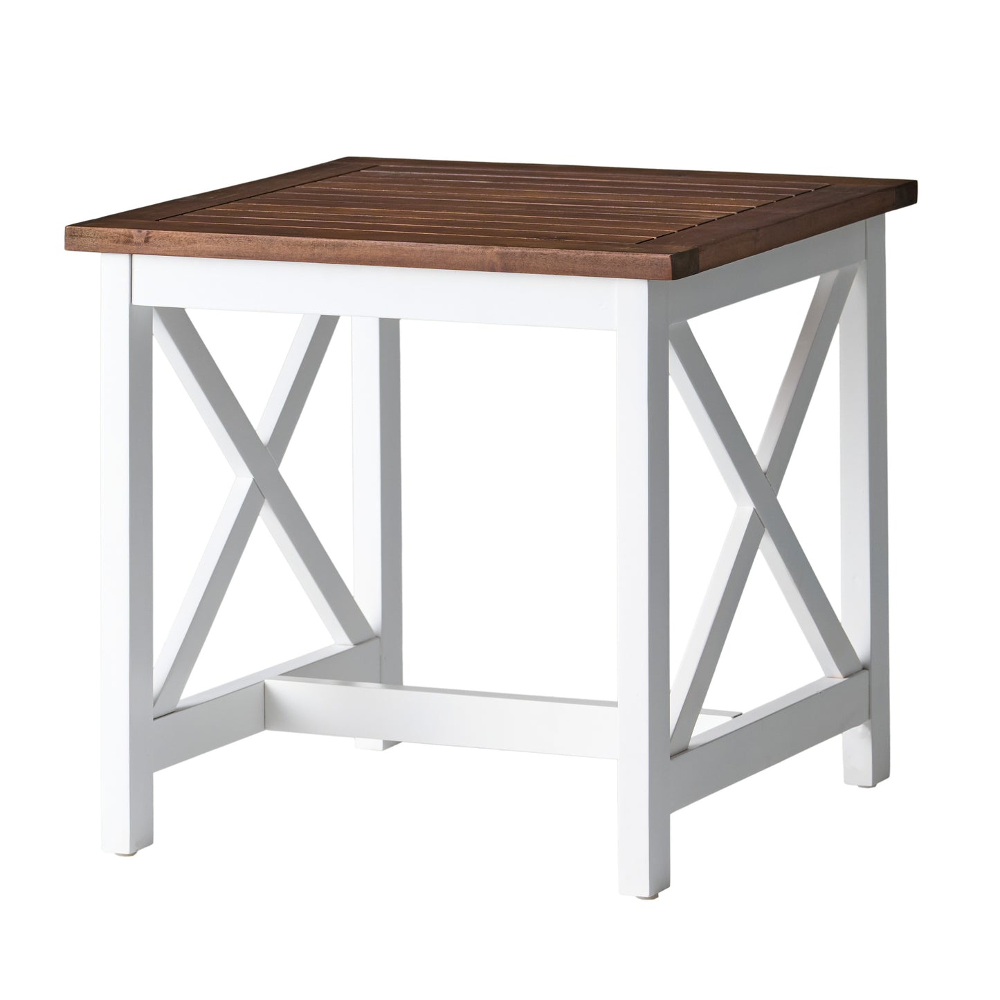 Vimora™ - Stylish Brown & White Acacia Wood End Table with Farmhouse Design
