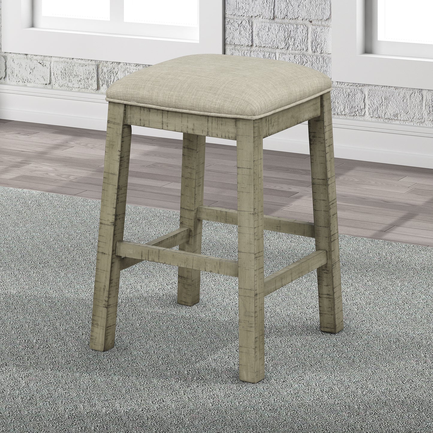 Vimora™ - Rustic 4-Piece Counter Height Dining Set with Padded Stools and Charging Socket