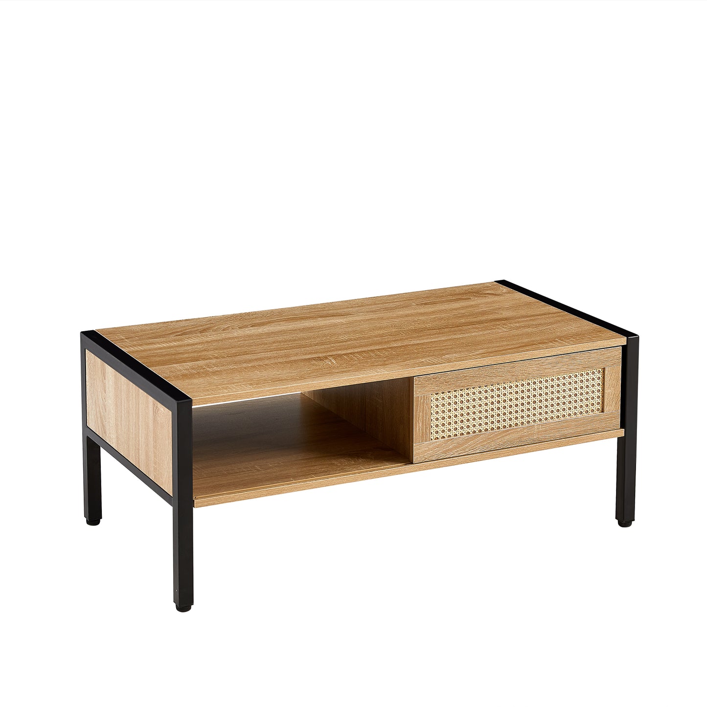 Luca™️ - Modern Rattan Coffee Table with Sliding Door Storage and Metal Legs