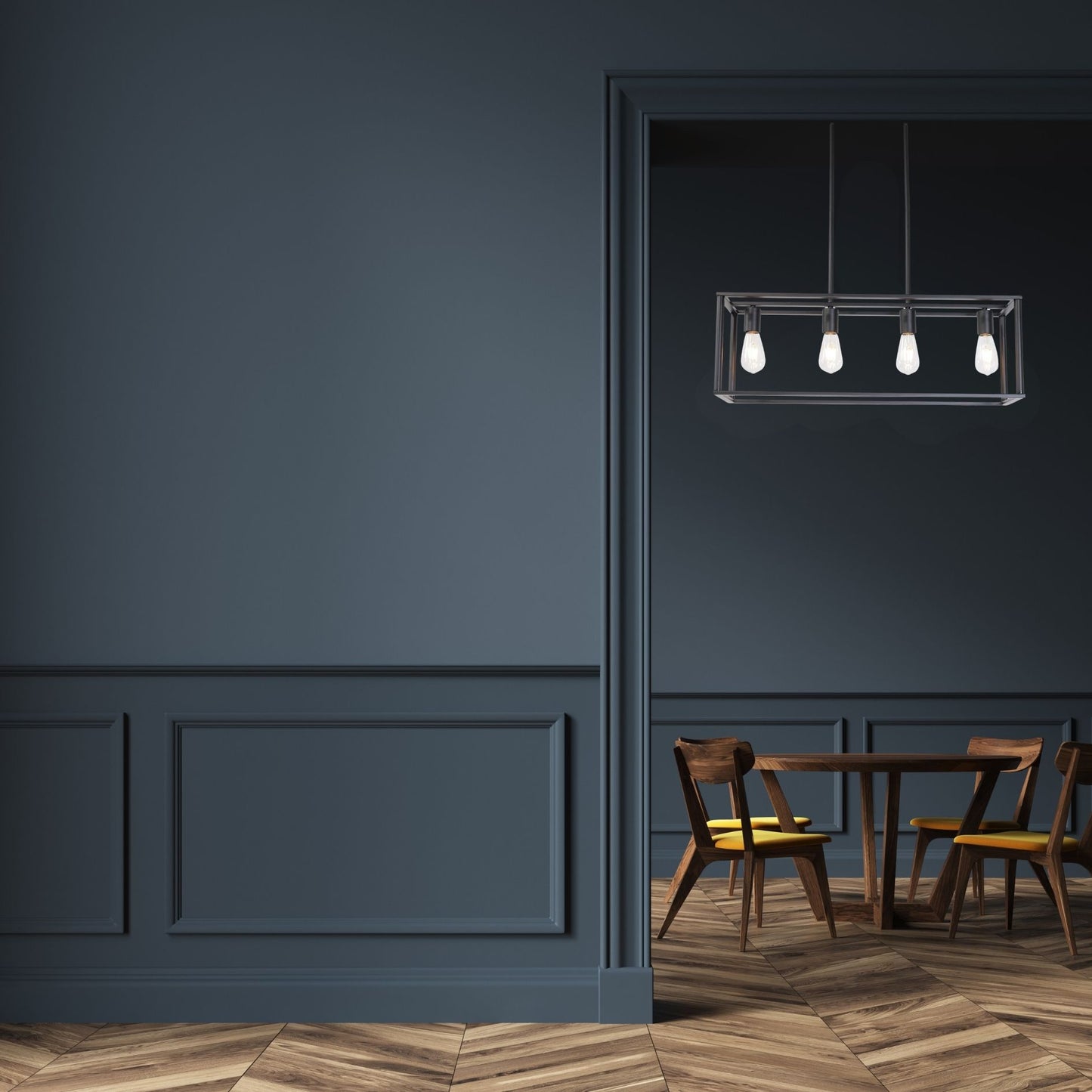 Vimora™ - Industrial Vintage 4-Light Black Pendant Chandelier with Open Cage Design