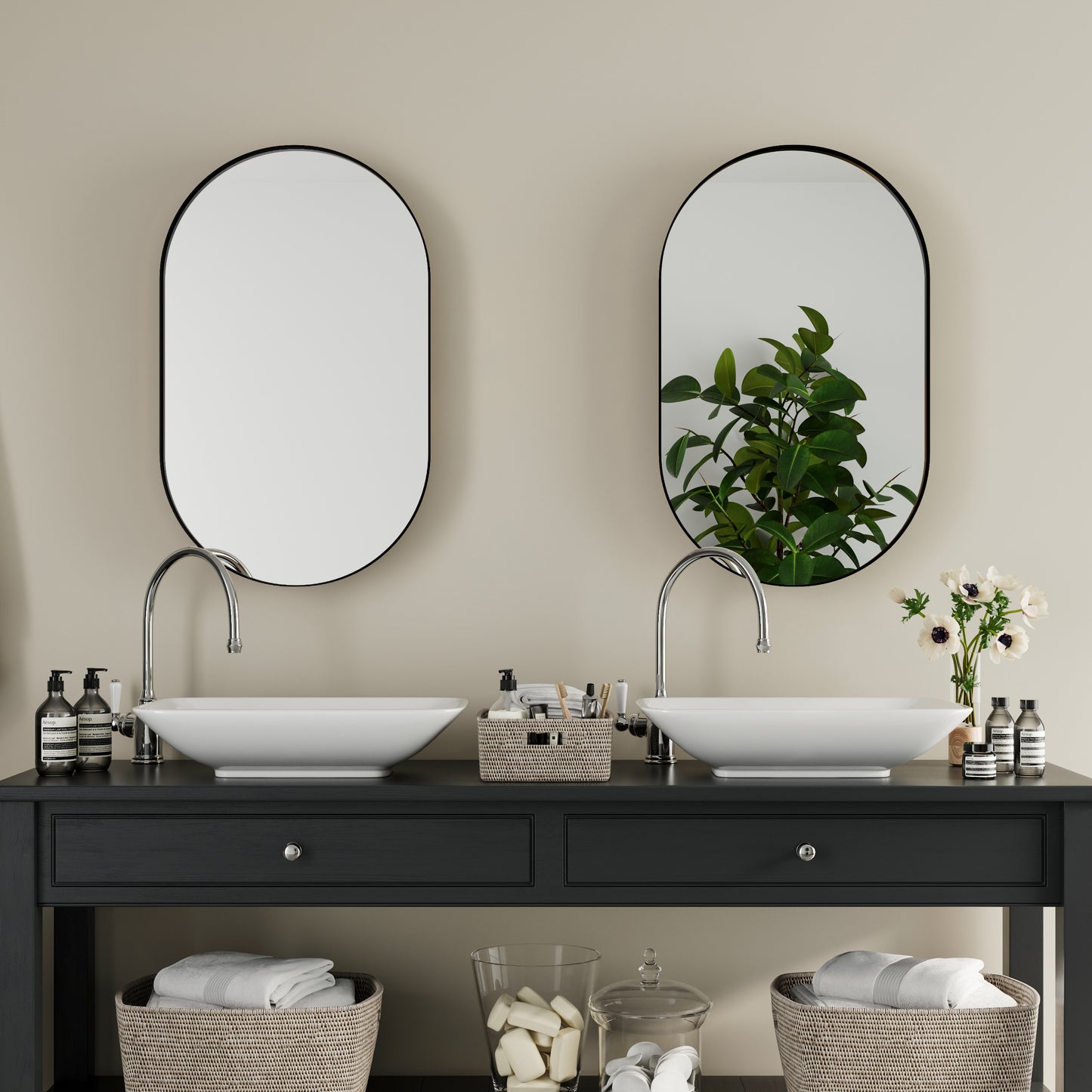 Vimora™ - 20x34 Inch Matte Black Oval Medicine Cabinet with Mirror & Adjustable Shelves