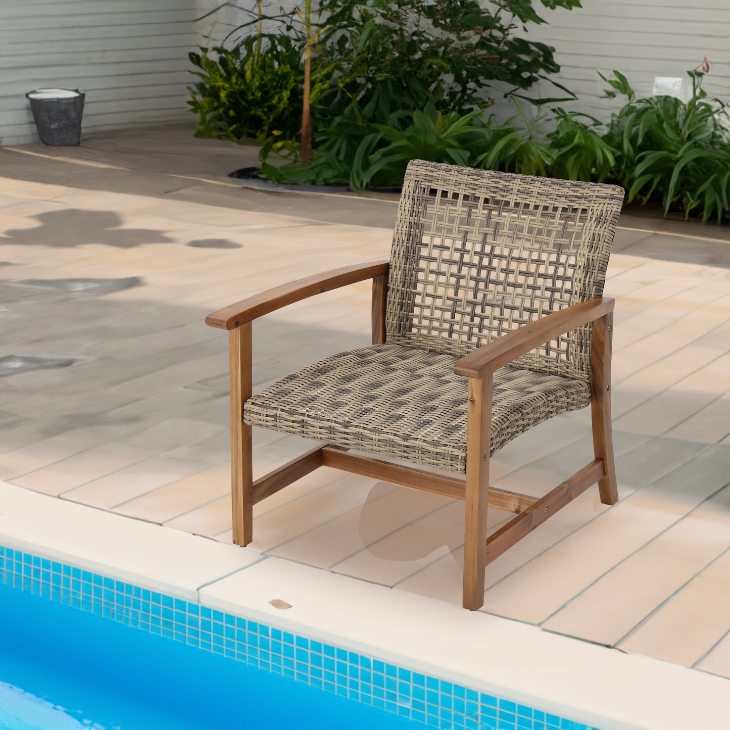 Hampton™ - Stylish Natural Grey Wooden & Wicker Outdoor Club Chairs Set of 2
