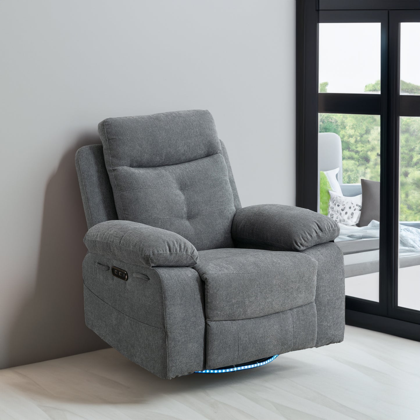 Vimora™ - Light Grey Power Recliner Glider Chair with Bluetooth Speaker and LED Light