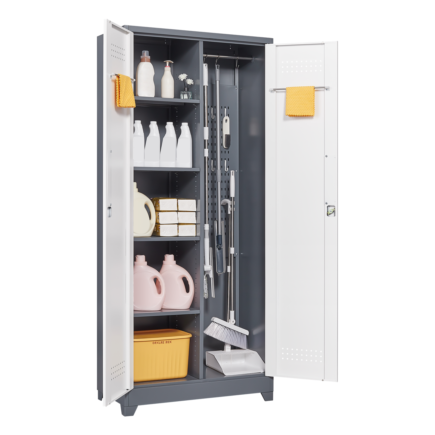 Vimora™ - Lockable Metal Storage Cabinet, Tall Cleaning Tool Organizer