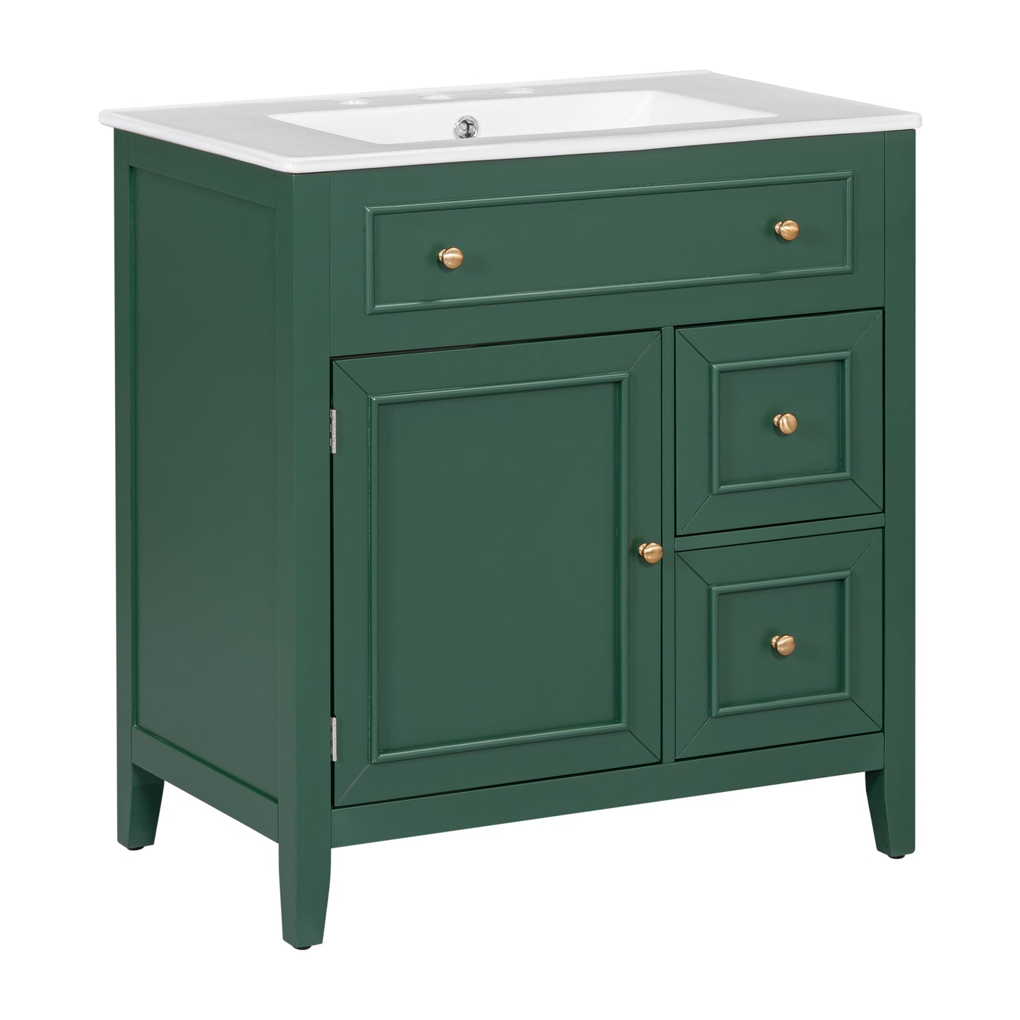 Vimora™ - 30" Green Bathroom Vanity with Sink, Cabinet, and Drawers, Solid Wood Construction