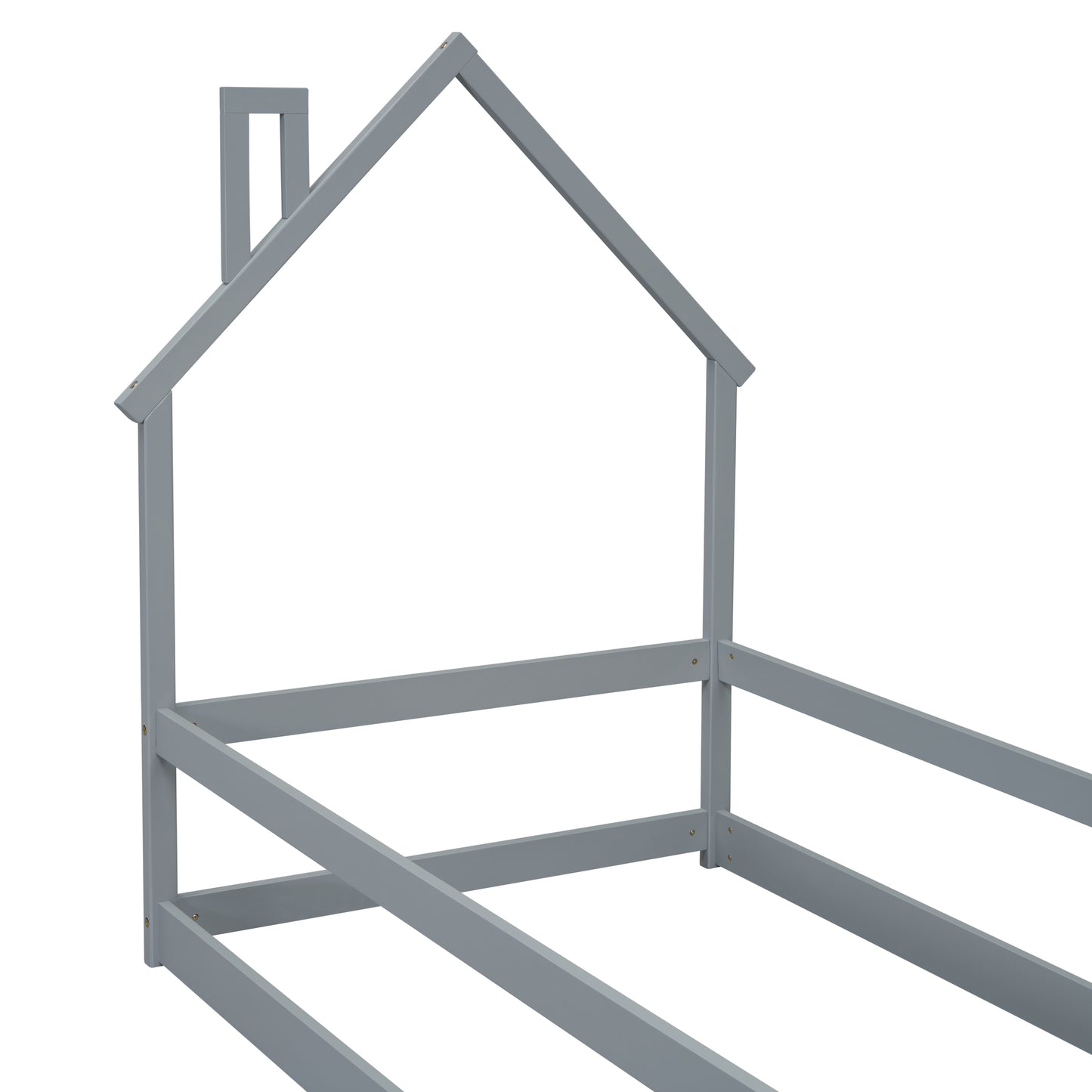 Vimora™ - Twin Size Grey House-Shaped Bed with Guardrails & Pine Wood Frame