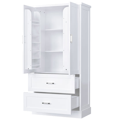 Vimora™ - Tall White Bathroom Storage Cabinet with Doors, Drawers & Adjustable Shelf