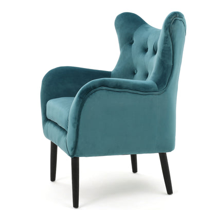 Vimora™ - Teal Velvet Wingback Arm Chair with Tufted Design