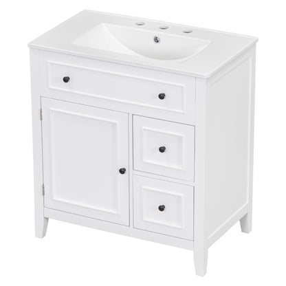 Vimora™ - 30" White Bathroom Vanity with Sink, Solid Wood Cabinet & Drawers, Modern Design