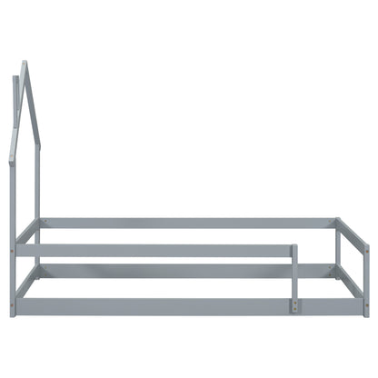 Vimora™ - Twin Size Grey House-Shaped Bed with Guardrails & Pine Wood Frame