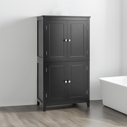Vimora™ - Elegant Black Bathroom Floor Storage Cabinet with 4 Doors and Adjustable Shelves