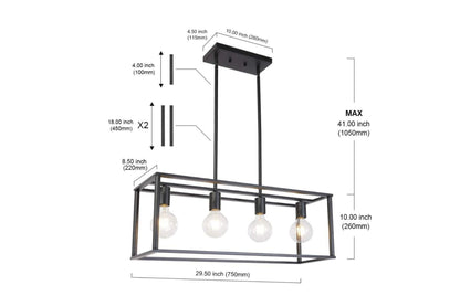 Vimora™ - Industrial Vintage 4-Light Black Pendant Chandelier with Open Cage Design