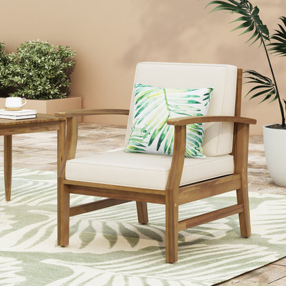 Vimora™ - Cream Acacia Wood Club Chair with Slat Panel Design