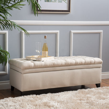 Vimora™ - Contemporary Beige Storage Ottoman with Button-Tufted Design