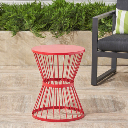 Vimora™ - Red Powder-Coated Iron Hourglass Side Table