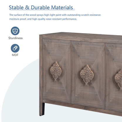 Vimora™ - Antique Four Door Cabinet with Carved Flower Handles