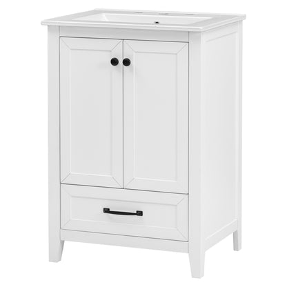 Vimora™ - 24" White Bathroom Vanity with Sink, Solid Wood & MDF, Ample Storage, Modern Design
