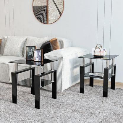 Vimora™ - Set of 2 Modern Black Glass Coffee Tables for Living Room