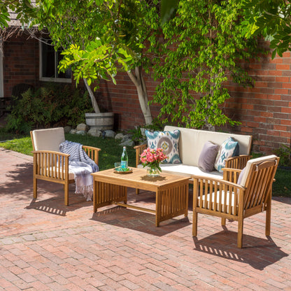 Vimora™ - Brown Acacia Wood 4PC Patio Conversation Set with Water-Resistant Cushions