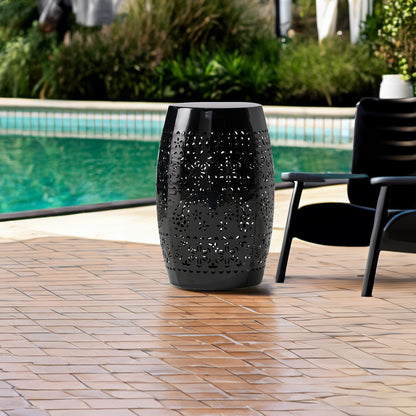Vimora™ - Modern Black Iron Ruby Side Table with Lace Cut Design
