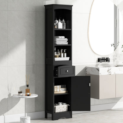 Vimora™ - Tall Black Freestanding Bathroom Cabinet with Drawer & Adjustable Shelves