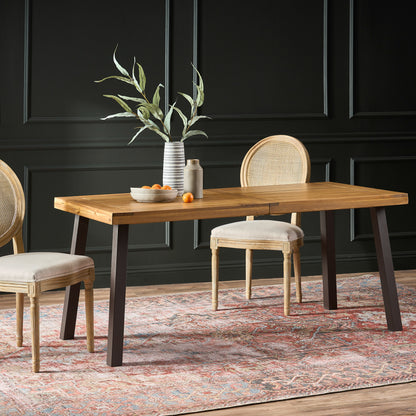 Vimora™ - Acacia Wood Dining Table with Rustic Metal Legs, Natural Brown Grey Finish