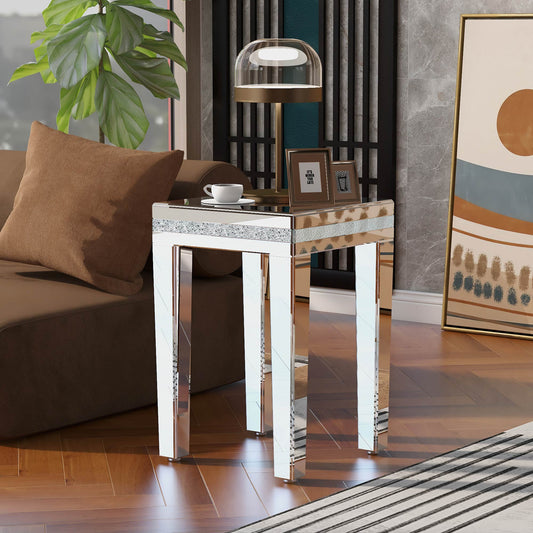 Vimora™ - Modern Glass Mirrored Silver End Table with Adjustable Height Legs