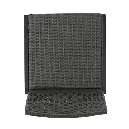 Vimora™ - Grey Polyethylene Rattan Outdoor Wicker Barstool Set of 2 features a stylish design perfect for outdoor spaces.