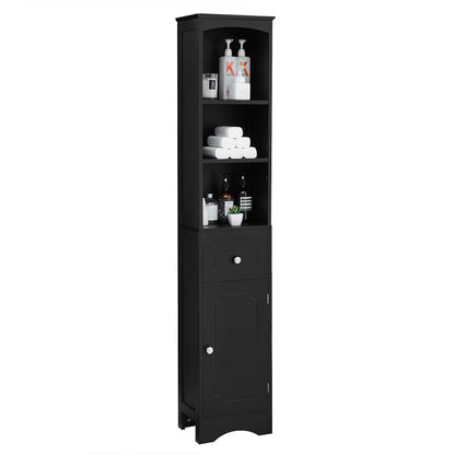 Vimora™ - Tall Black Freestanding Bathroom Cabinet with Drawer & Adjustable Shelves