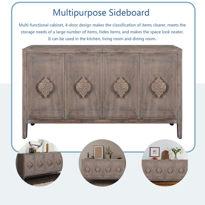 Vimora™ - Antique Four Door Cabinet with Carved Flower Handles