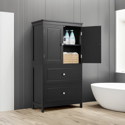 Vimora™ - Black MDF Bathroom Storage Cabinet with Doors, Drawers & Adjustable Shelf