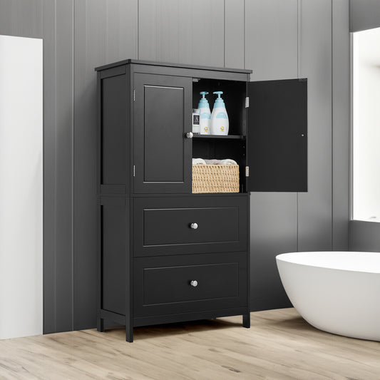 Vimora™ - Black MDF Bathroom Storage Cabinet with Doors, Drawers & Adjustable Shelf
