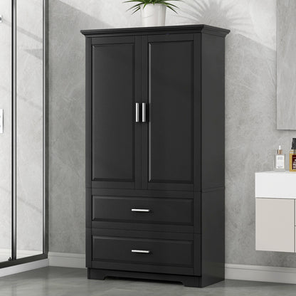 Vimora™ - Tall Black Bathroom Storage Cabinet with Adjustable Shelf and Drawers