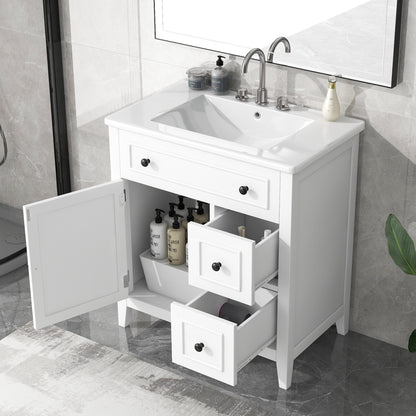 Vimora™ - 30" White Bathroom Vanity with Sink, Solid Wood Cabinet & Drawers, Modern Design