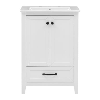 Vimora™ - 24" White Bathroom Vanity with Sink, Solid Wood & MDF, Ample Storage, Modern Design