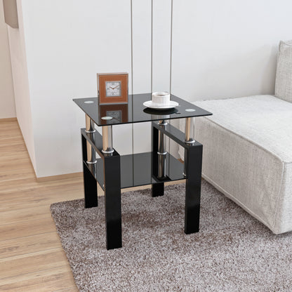 Vimora™ - Modern Black Tempered Glass Square Coffee Table