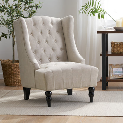 Yvonne™ - Elegant Wingback Club Chair with Button-Tufted Design and Birch Wood Legs