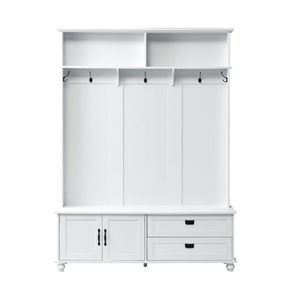 Vimora™ - Modern Hall Tree with Storage Cabinet, 2 Drawers & 5 Hooks in White