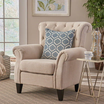 Vimora™ - Springfield Tufted Chair with Nailhead Trim and Diamond Button Tufting in Light Beige