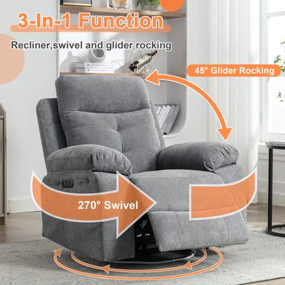 Vimora™ - Light Grey Power Recliner Glider Chair with Bluetooth Speaker and LED Light