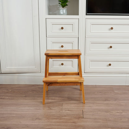 Vimora™ - Acacia Wood Two-Step Stool for Home, Indoor & Outdoor Use, Light Brown