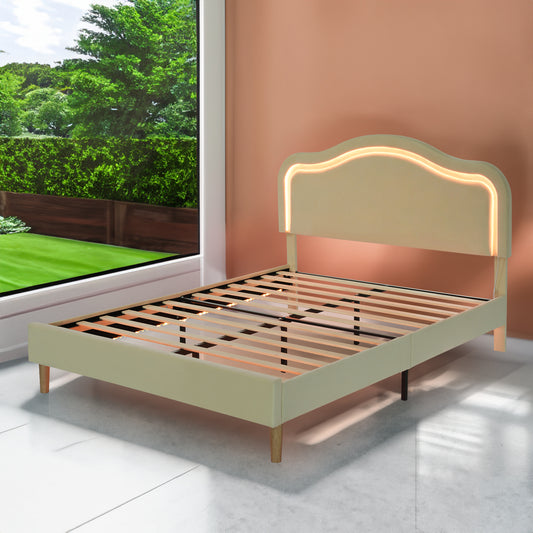 Vimora™ - Full Size Velvet LED Bed Frame with Adjustable Headboard