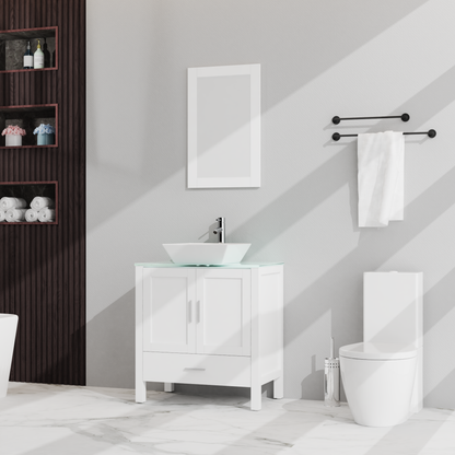 Vimora™ - 30" White Bathroom Vanity & Sink Combo with Mirror and Glass Top