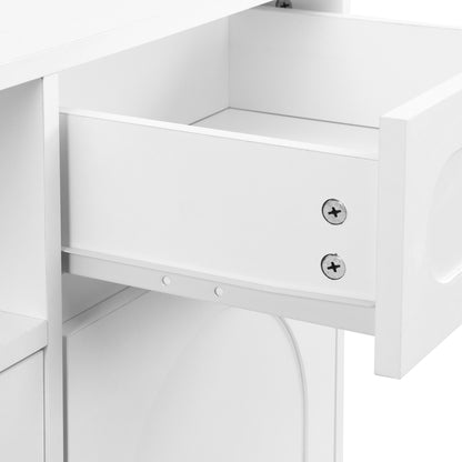 Vimora™ - Elegant White Shoe Cabinet with Arched Doors, Drawers & Adjustable Shelves