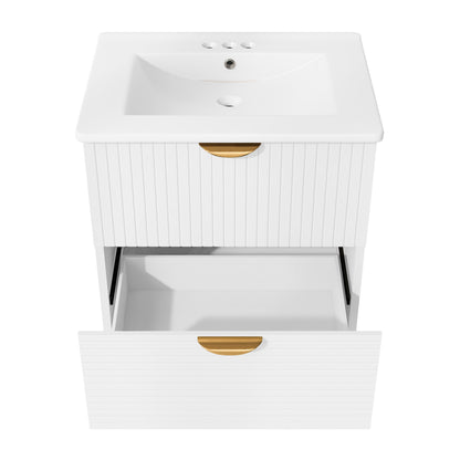 Vimora™ - Modern 24-Inch White Wall-Mounted Bathroom Vanity with 2 Drawers