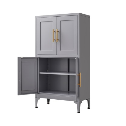 Vimora™ - Grey Metal Storage Cabinet with Adjustable Shelves and Doors for Versatile Storage